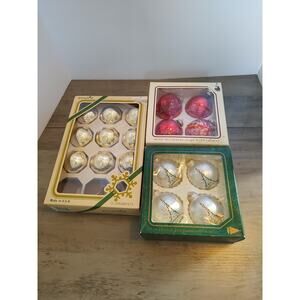 Vintage 3 Box Glass 17 Multi Color Christmas Tree Ornaments U.S.A.